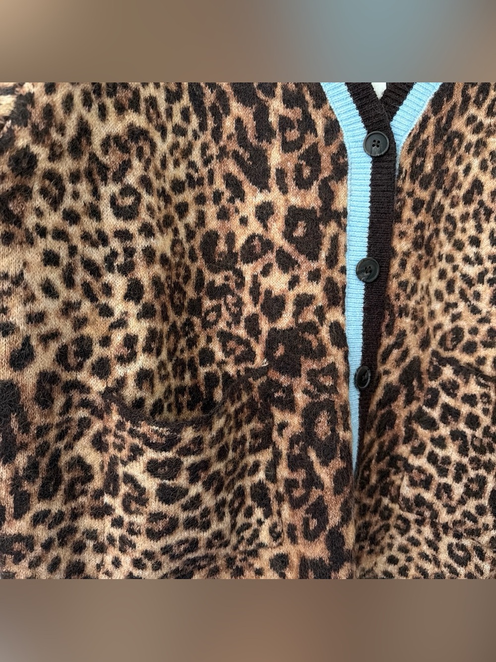 KBB Leopard Print Cardigan with Blue Trim - Women Sweater - Picture 4 of 6